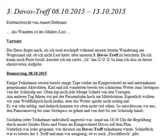 Erlebnisbericht von Annett Dufrenne zum 3. Davos Treff 2015